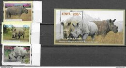 KENYA, 2019, MH, FAUNA, RHINOS, WHITE RHINOCEROS, 3v+S/SHEET - Rhinoceros