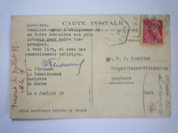 TI - 2023 - 45  MERCURE  5 C  N° 411 Seul Sur Carte Postale  1939     XXX - 1938-42 Mercurio