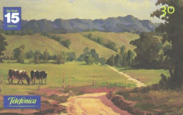 Brazil:Brasil:Used Phonecard, Telefonica, 30 Units, Painting, Cows, 2002 - Painting