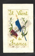 Il Vient De France  Cp Brodée   Drapeau  Muguet - Oorlog 1914-18