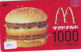 TELECARTE * McDonald's JAPON (251) MacDonald's * McDonald's   JAPAN *  PHONECARD * TELEFONKARTE * 1000 - Werbung