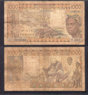 1000 Francs CFA, 1990 A, Côte D'Ivoire, F.023, A 502909, Oberthur, P#_07, Banque Centrale États De L'Afrique De L'Ouest - États D'Afrique De L'Ouest