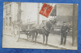 CPA  Carte Photo Marchand De Charbon Clamart 92 - E Godineau Charbonnier Rue De Paris ( Av Jean Jaurès ) Attelage Cheval - Marchands