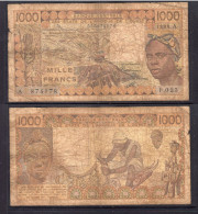 1000 Francs CFA, 1990 A, Côte D'Ivoire, F.023, A 874178, Oberthur, P#_07, Banque Centrale États De L'Afrique De L'Ouest - États D'Afrique De L'Ouest