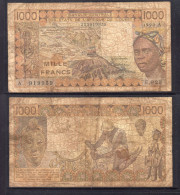 1000 Francs CFA, 1990 A, Côte D'Ivoire, F.023, A 919959, Oberthur, P#_07, Banque Centrale États De L'Afrique De L'Ouest - États D'Afrique De L'Ouest