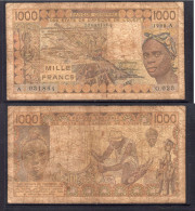 1000 Francs CFA, 1990 A, Côte D'Ivoire, G.023, A 031864, Oberthur, P#_07, Banque Centrale États De L'Afrique De L'Ouest - États D'Afrique De L'Ouest