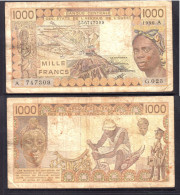 1000 Francs CFA, 1990 A, Côte D'Ivoire, G.023, A 747309, Oberthur, P#_07, Banque Centrale États De L'Afrique De L'Ouest - West African States