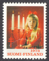 Candle + Girl Children Hair - Christmas 1973 Suomi Finland TBC Tuberculosis Charity Stamp Label Cinderella Vignette - Maladies