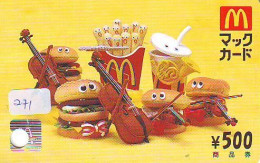 Carte Prépayée Japon * McDonald's JAPON (271) MacDonald's * McDonald's   JAPAN *  PHONECARD * TELEFONKARTE * - Publicidad