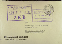 DDR: Fern-Brief Mit ZKD-Kastenstempel "VEB Autoreparaturwek Sachsen-Anhalt 401 HALLE" Vom 18.8.65 Nach Eisenach - Zentraler Kurierdienst