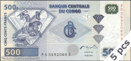 DWN - CONGO DEMOCRATIC REPUBLIC P.96Ba - 500 Francs 2002 UNC - Various Prefixes DEALERS LOT X 5 - República Democrática Del Congo & Zaire