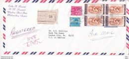 Medieval Sculpture, Block Of 4 Of Scott No 419 Used On Registered Cover From India To USA, 1972 - Brieven En Documenten