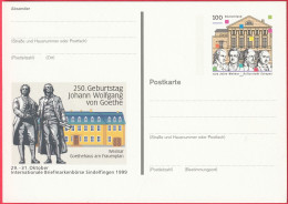 CP - Entier Postal  (Allemagne - RFA) (1999) - 250e Anniv Johann Wolfgang Von Goethe - Bourse De Timbres (Sindelfingen) - Postkarten - Ungebraucht