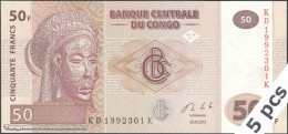DWN - CONGO DEMOCRATIC REPUBLIC P.97Aa - 50 Francs 2013 UNC - Various Prefixes DEALERS LOT X 5 - Repubblica Democratica Del Congo & Zaire