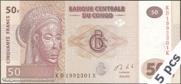 DWN - CONGO DEMOCRATIC REPUBLIC P.97Aa - 50 Francs 2013 UNC - Various Prefixes DEALERS LOT X 5 - Democratic Republic Of The Congo & Zaire