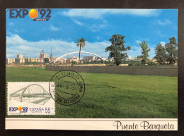 SPAIN, Uncirculated Maximum Card, « EXPO 92 Sevilla », « Puente Barqueta », 1992 - Tarjetas Máxima