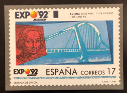 SPAIN, Uncirculated Card, « EXPO 92 Sevilla », « Entrada De Un Dia », « One Day Ticket », 1992 - Tarjetas Máxima