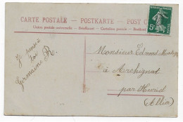 Carte Postale 5c Semeuse Vert Yv 137 Ob Griffe De Facteur B Dest Archignat Par Huriel Allier Probablement Déposé Tournée - Matasellos Manuales