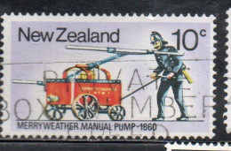 NEW ZEALAND NUOVA ZELANDA 1977 FIRE FIGHTING EQUIPMENT MERRYWEATHER MANUAL PUMP 1860 10c USED USATO OBLITERE' - Oblitérés