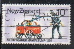 NEW ZEALAND NUOVA ZELANDA 1977 FIRE FIGHTING EQUIPMENT MERRYWEATHER MANUAL PUMP 1860 10c USED USATO OBLITERE' - Oblitérés