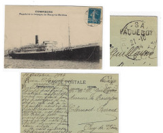 PORT SAID Carte Postale Griffe Paquebot Compiègne 25c Semeuse Bleue Yv 140 Ob 21 10 1924 Dest Clermont Ferrand - Maritieme Post