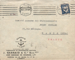 (RECTO / VERSO) PORTUGAL - LISBOA EN 1933 - ENVELOPPE DE GARRAIO FABRICANTES DE INSTRUMENTOS NAUTICOS - BEAU TIMBRE - Postmark Collection