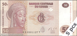 DWN - CONGO DEMOCRATIC REPUBLIC P.97Ab - 50 Francs 2013 UNC - Various Prefixes DEALERS LOT X 5 - Demokratische Republik Kongo & Zaire