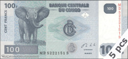 DWN - CONGO DEMOCRATIC REPUBLIC P.98b - 100 Francs 2013 UNC - Various Prefixes DEALERS LOT X 5 - Democratic Republic Of The Congo & Zaire