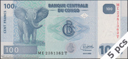 DWN - CONGO DEMOCRATIC REPUBLIC P.98c - 100 Francs 2022 UNC - Various Prefixes DEALERS LOT X 5 - Democratische Republiek Congo & Zaire