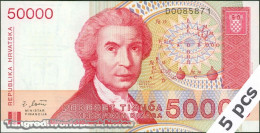 DWN - CROATIA P.26a - 50000 50.000 Hrvatskih Dinara 1993 UNC - Various Prefixes DEALERS LOT X 5 - Croatie