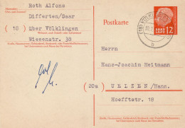 SAAR 1957 POSTCARD MiNr P 43 SENT FROM VOELKLINGEN TO UELZEN - Storia Postale