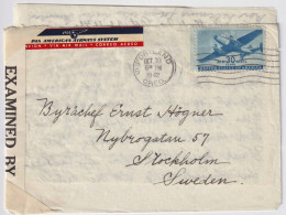 USA To Sweden - 1942 - Sc.C30 On Air Mail US Censored Cover From PORTLAND, OR To Stockholm, Sweden (with Letter) - 2c. 1941-1960 Lettres