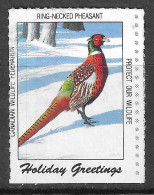 RING NECKED PHEASANT  WILDLIFE HOLIDAY GREETINGS VIGNETTE Reklamemarke CINDERELLA Erinnophilie RARE - Erinnofilia