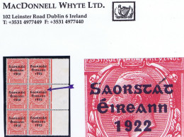 Ireland 1922-23 Thom Saorstat 3-line Ovpt 1d Variety "Accent Inserted By Hand" R15/12 In A Marginal Block Of 6 Mint - Neufs