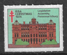 RSA Christmas 1974 LEGISLATIVE ASSEMBLY PIETERMARITZBURG  VIGNETTE Reklamemarke CINDERELLA Erinnophilie RARE - Erinnofilia