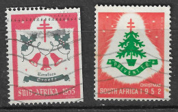 2 X SOUTH AFRICA 1952 AND 1955  CHRISTMAS GREETINGS   VIGNETTE Reklamemarke CINDERELLA Erinnophilie RARE - Erinnofilia
