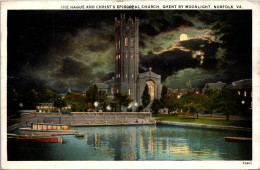 Virginia Norfolk The Hague And Christ's Episcopal Church By Moonlight 1929 Curteich - Norfolk