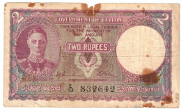 Ceylon 2 Rupees 1943 G King George - Sri Lanka