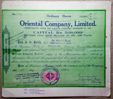 INDIA 1972 ORIENTAL COMPANY LIMITED, Incorporated Under THE MARWAR COMPANIES ORDINANCE 1923...SHARE CERTIFICATE - Industrie