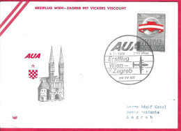 AUSTRIA - ERSTFLUG AUA MIT VICKERS VISCOUNT 837 FROM WIEN TO ZAGREB *5.11.1969* ON LARGE COVER - Primi Voli