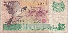 BILLETE DE SINGAPORE DE 5 DOLLARS DEL AÑO 1976 (BANKNOTE) PAJARO-BIRD - Singapur