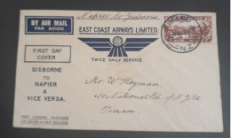 16 April 1935.East Coast Airways Ltd Gisborne To Napier And Vice Versa.Napier To Gisborne Leg - Cartas & Documentos