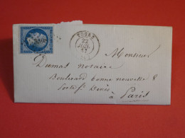 BZ12 FRANCE BELLE LETTRE 1857  TOURS    A PARIS + +AFF. INTERESSANT ++ - 1853-1860 Napoleon III