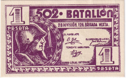 BILLETE DE 1 PESETA DEL 502 BATALLON SERIE A SIN CIRCULAR (SC) (GUERRA CIVIL 1936 A 1939) (BANKNOTE) - Sonstige & Ohne Zuordnung