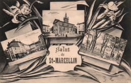 Souvenir - Un Salut De St Saint-Marcellin (Isère) Multivues (Eglise, Place D'Armes, Place De La Gare) - Souvenir De...