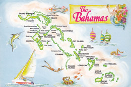 Bahamas PPC Map Landkarte Slogan Flamme FREEPORT 1987 KØGE Denmark Fish Fisch Stamp (2 Scans) - Bahama's