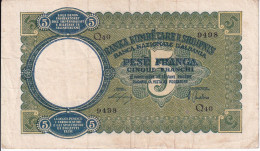 BILLETE DE ALBANIA DE 5 FRANGA DEL AÑO 1939  (BANKNOTE) - Albanie