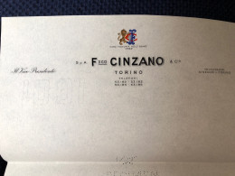 Torino Cinzano Carta Intestata - Cafes, Hotels & Restaurants