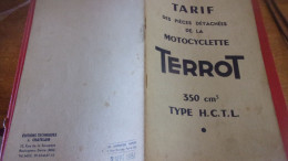 Catalogue 1951 TARIF DES PIECES DETACHEES  Cycles Motocyclettes "TERROT"  DIJON  TYPE 350 CM3 HCTL - Motos