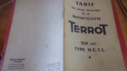 Catalogue 1951 TARIF DES PIECES DETACHEES  Cycles Motocyclettes "TERROT"  DIJON  TYPE 350 CM3 HCTL - Moto